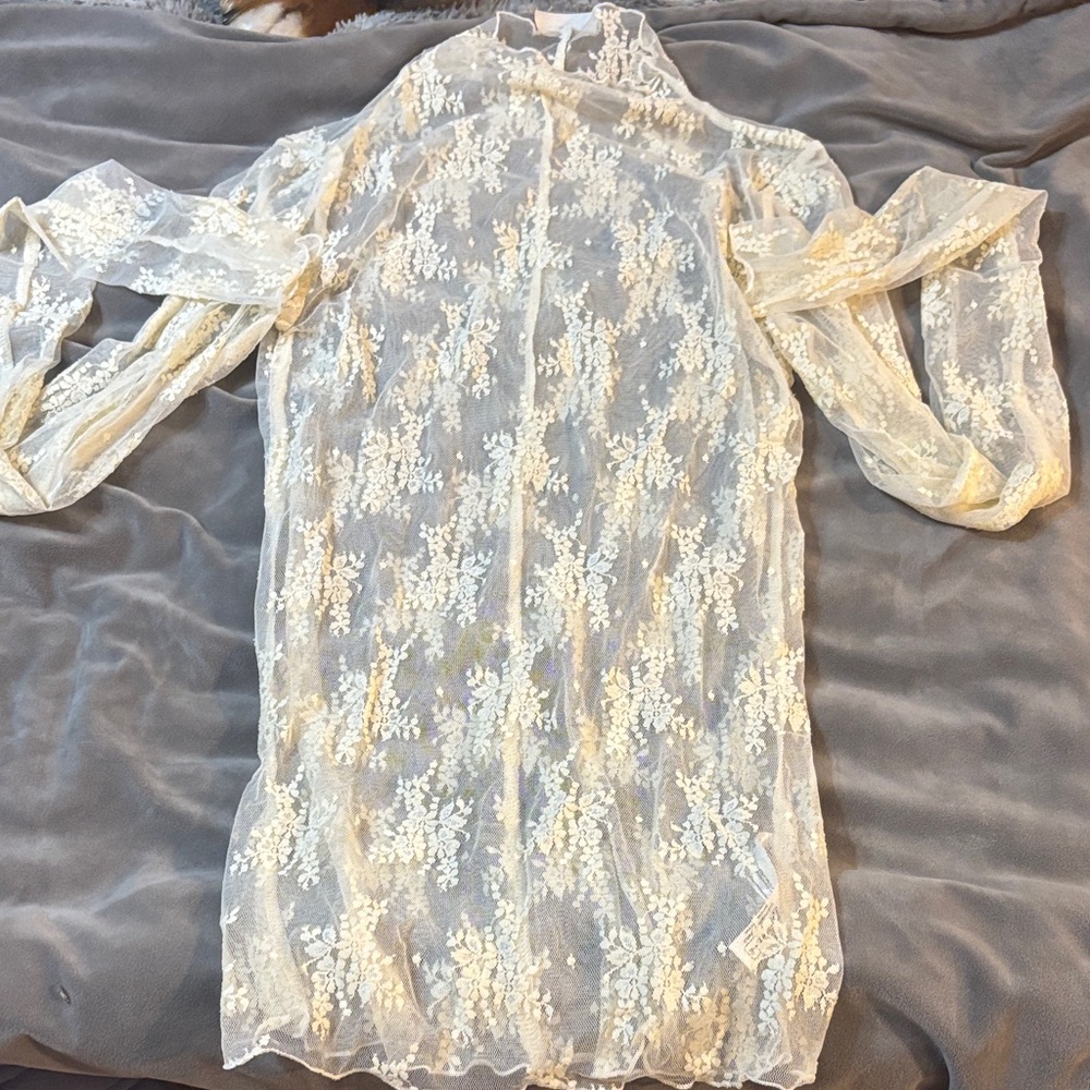 Free People Sheer Cream Floral Blouse